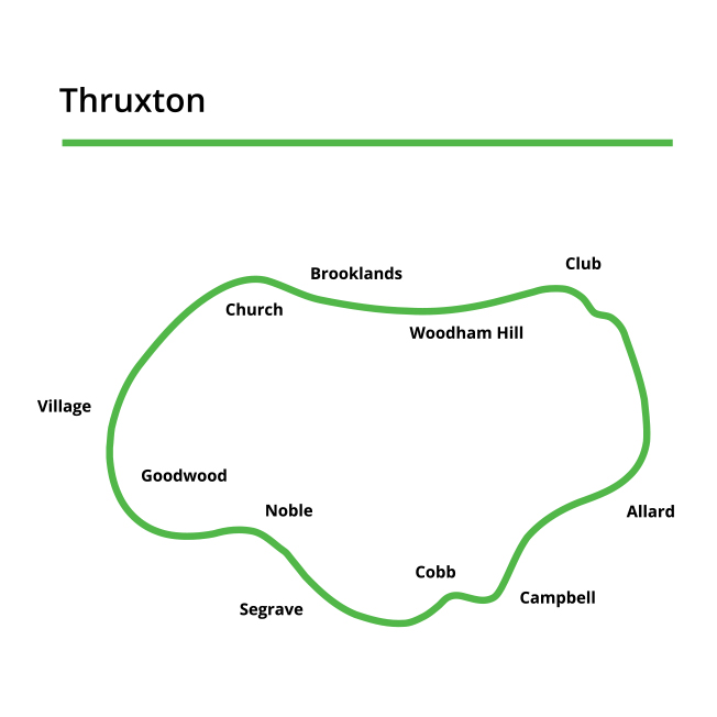 Thruxton circuit layout with corner names